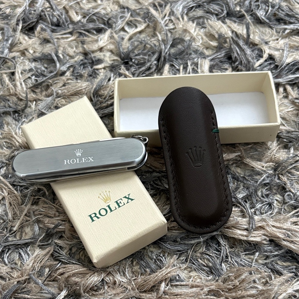 New ! Rolex Silver Pocket Tool in Brown Leather Case with Logo Engraved